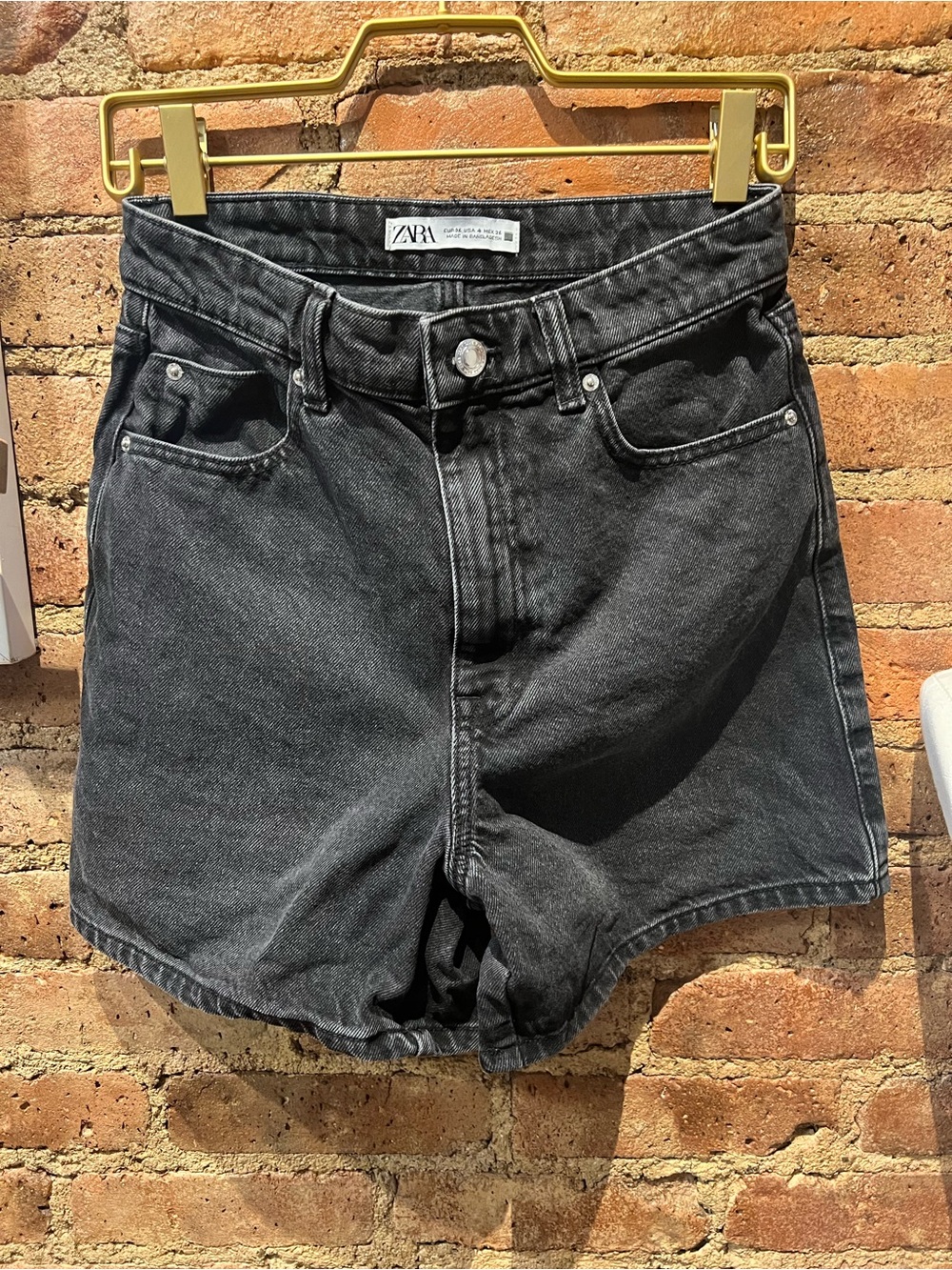 Zara Black Washed High-Rise Jean Shorts